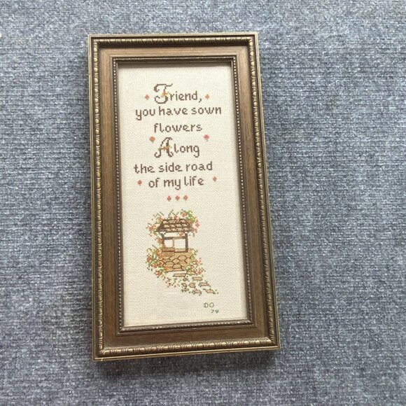 VTG Cross Stitch Sampler Friend You‎ Have Sown Flowers Along The Side Roads 1979 - Picture 1 of 8